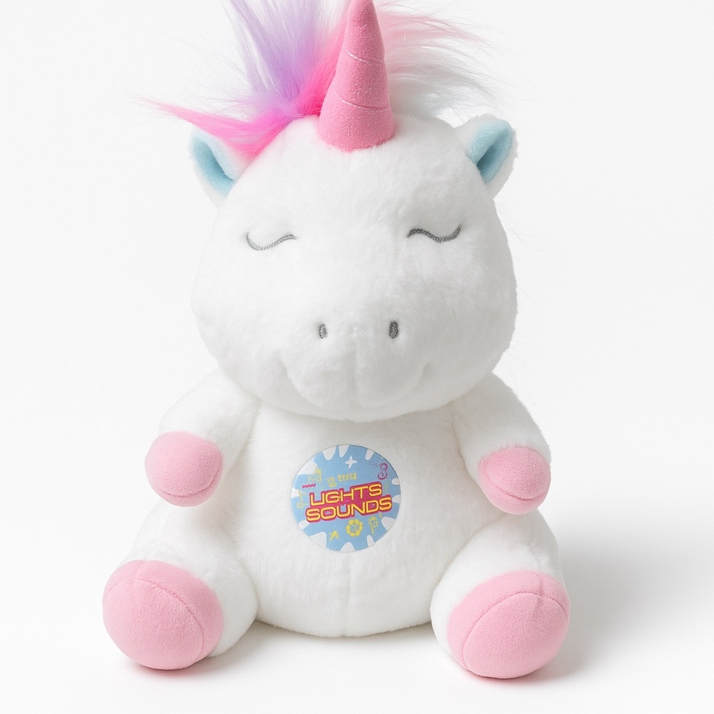 Lights & Sounds White & Rainbow Unicorn Plush Toy